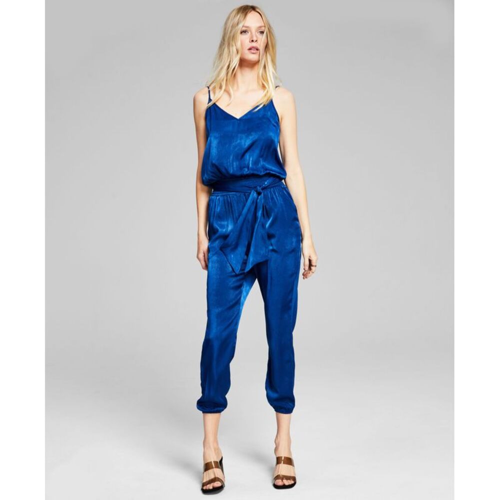 Women's Sleeveless Belted Satin Jumpsuit